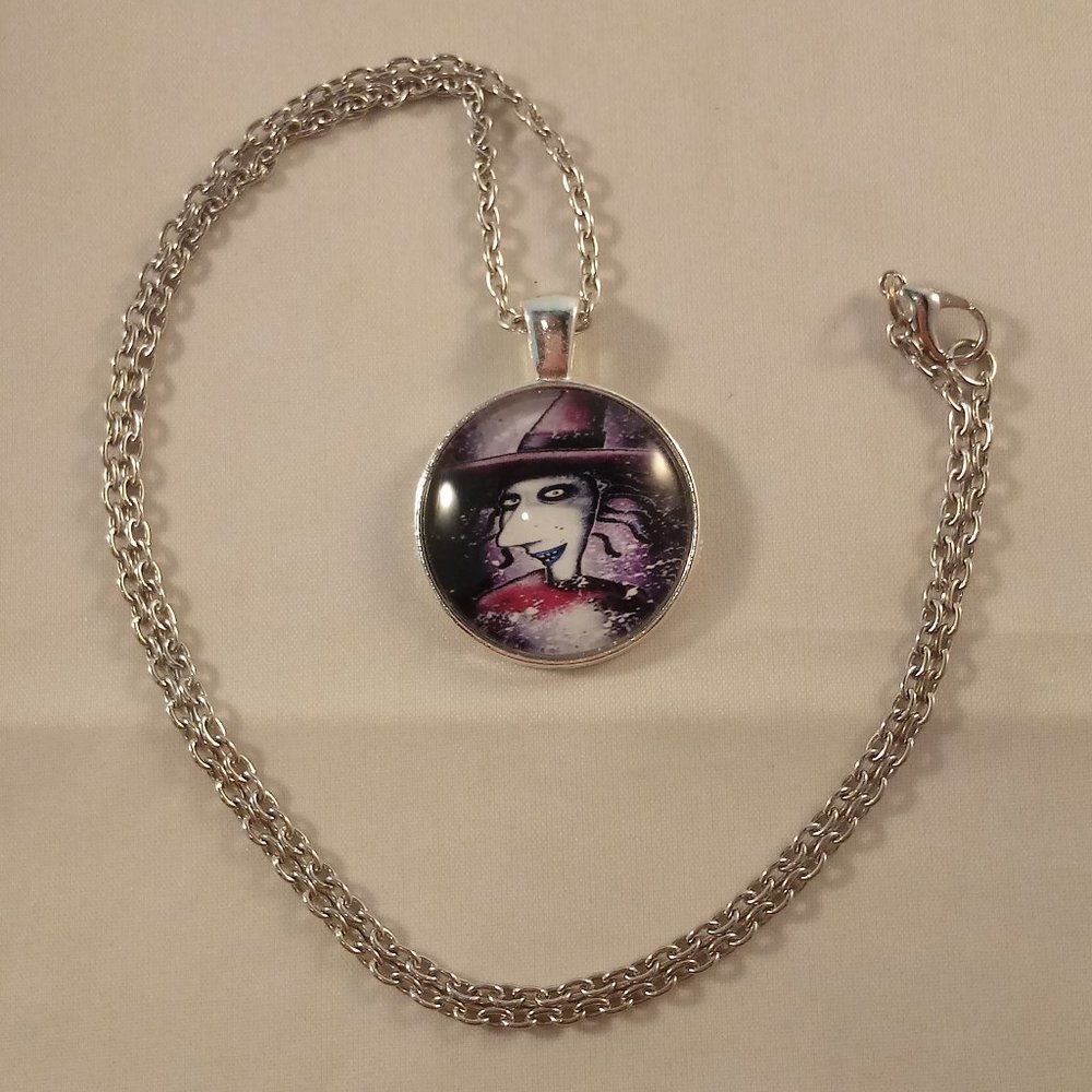 Silver Mystical Nightmare Before Christmas Shock Witch Cabochon Necklace Gift - Picture 3 of 3